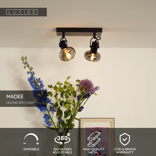 Lucide MADEE - Ceiling spotlight - 2xE14 - Black - USP
